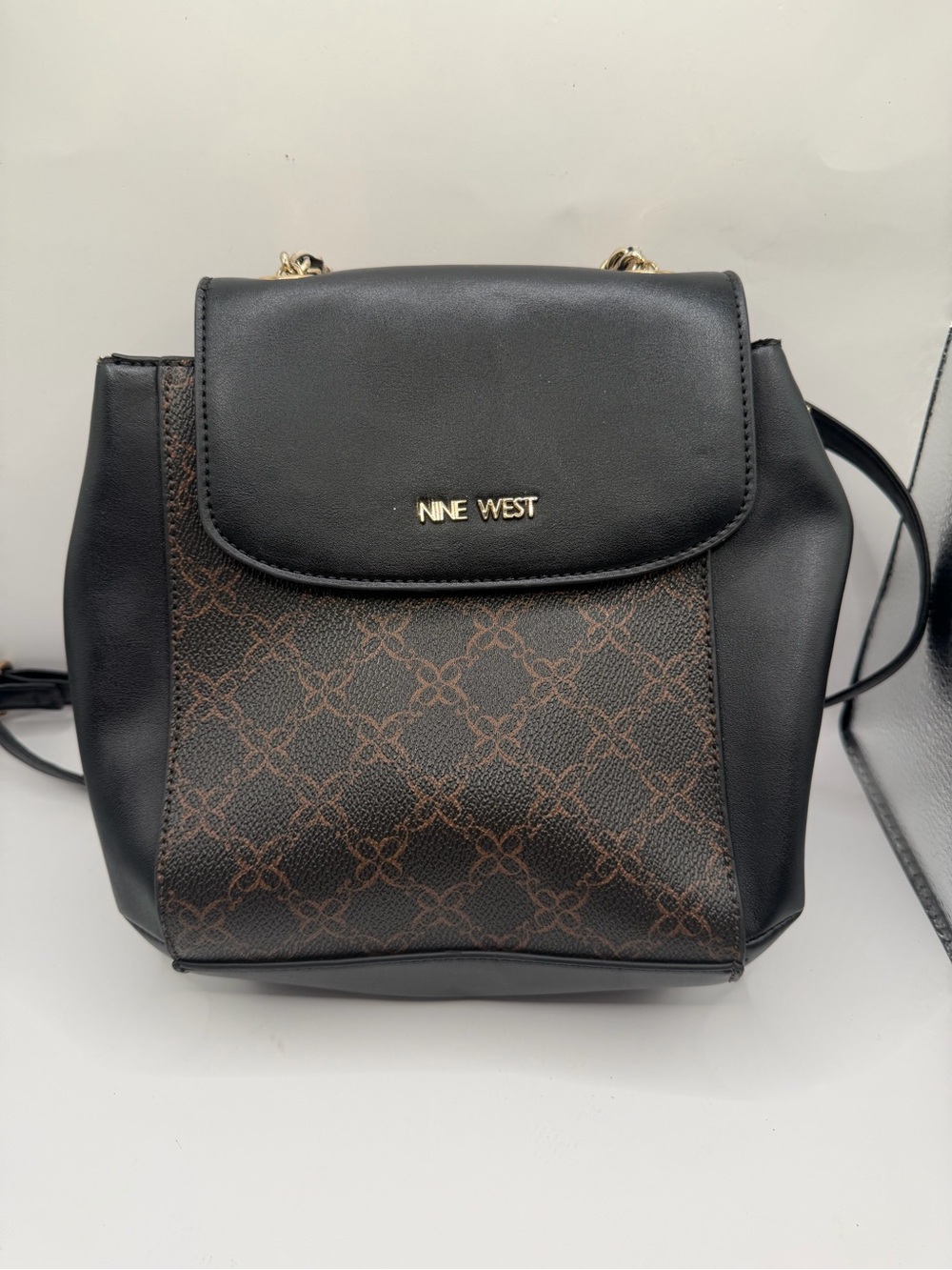 Nine West Mini Backpack Black Brown Faux Leather